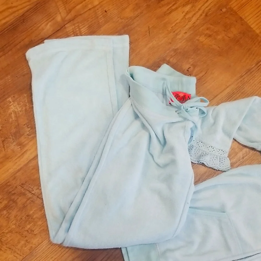 2000s Vintage Juicy Couture Terry Cloth Eyelet Tracksuit Petite Baby Blue - Picture 3 of 7